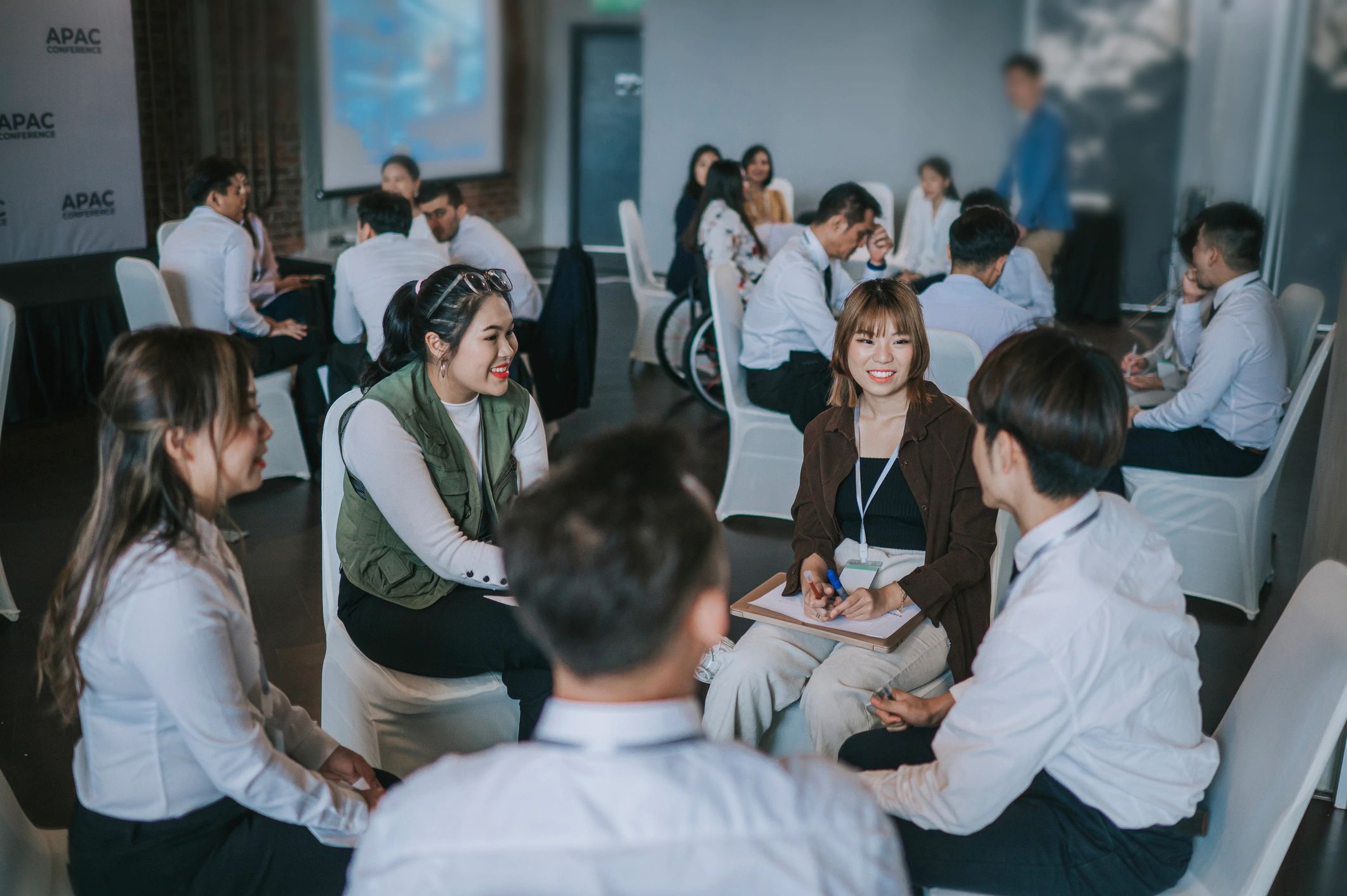 Professional training workshop with small group discussion